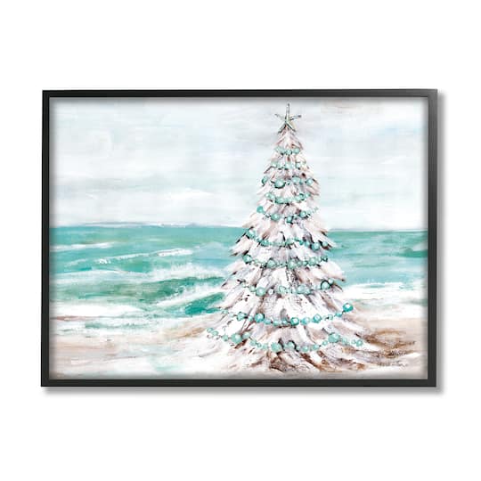 Stupell Industries Snowy Christmas Tree Beach Shore Framed Giclee Art
